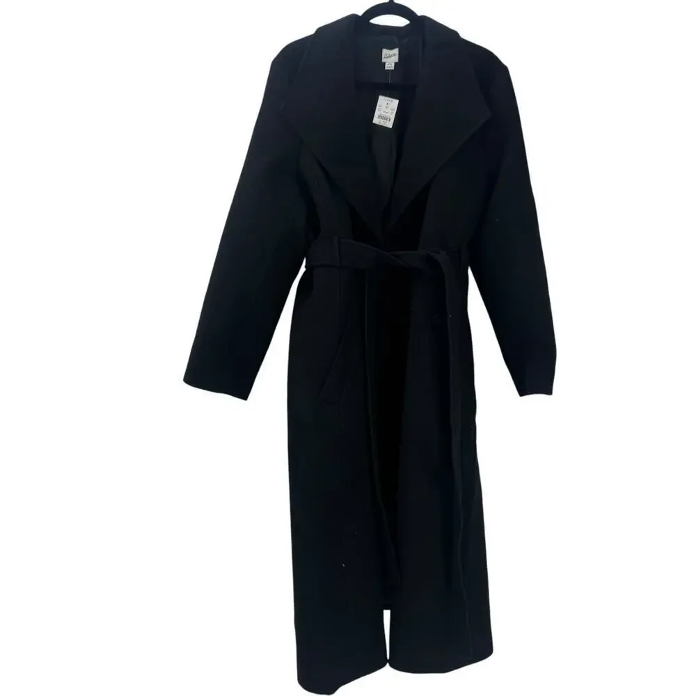 J. Crew Factory Belted Wool-Blend Trench Coat Long Sleeve Black Size 20 NWT